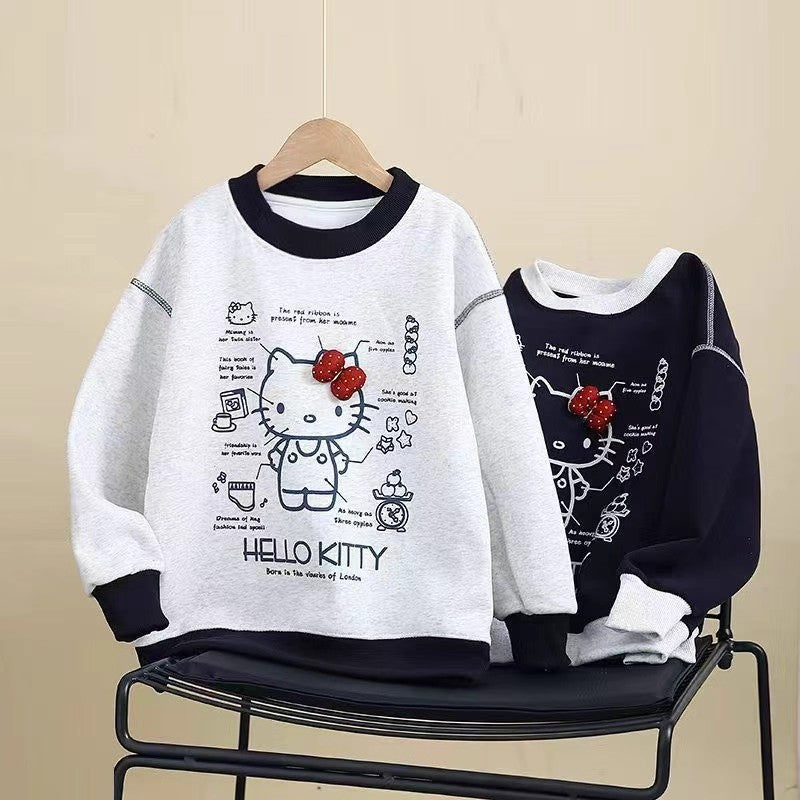 Girls' Color-Block Sweatshirt, Fleece-Lined Cartoon Pullover