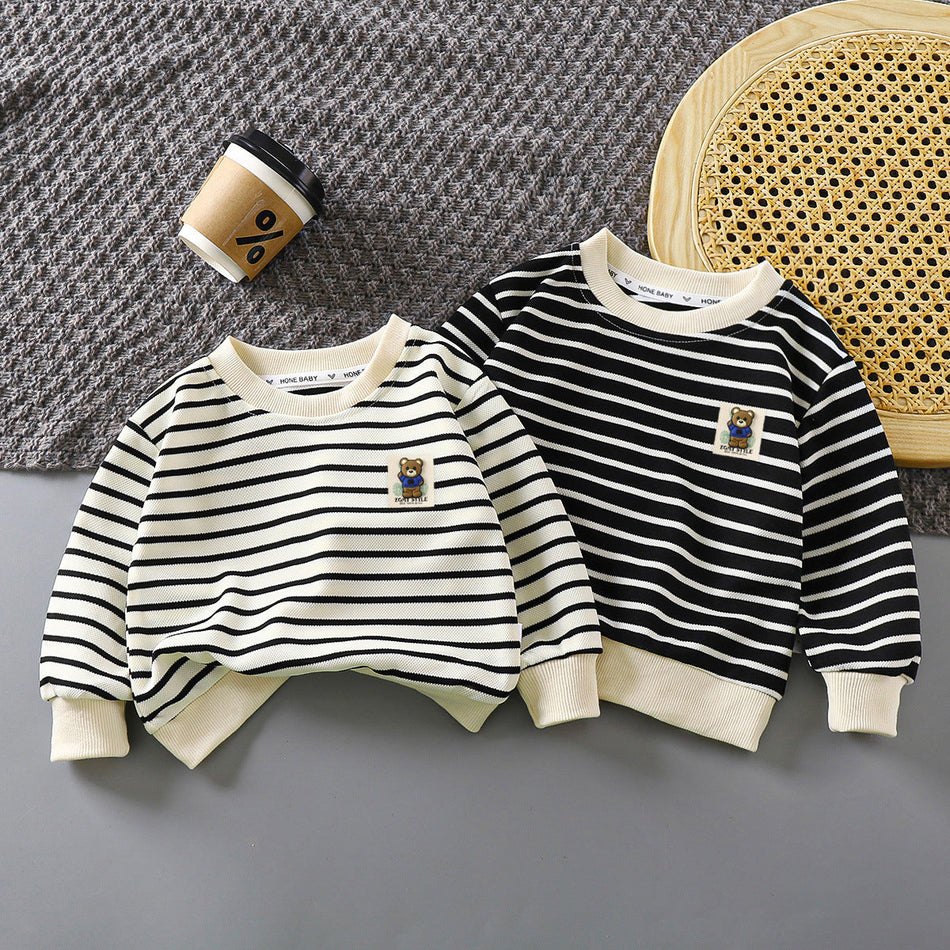 Kids' Striped Pullover Sweatshirt, All-Match Western Style Top