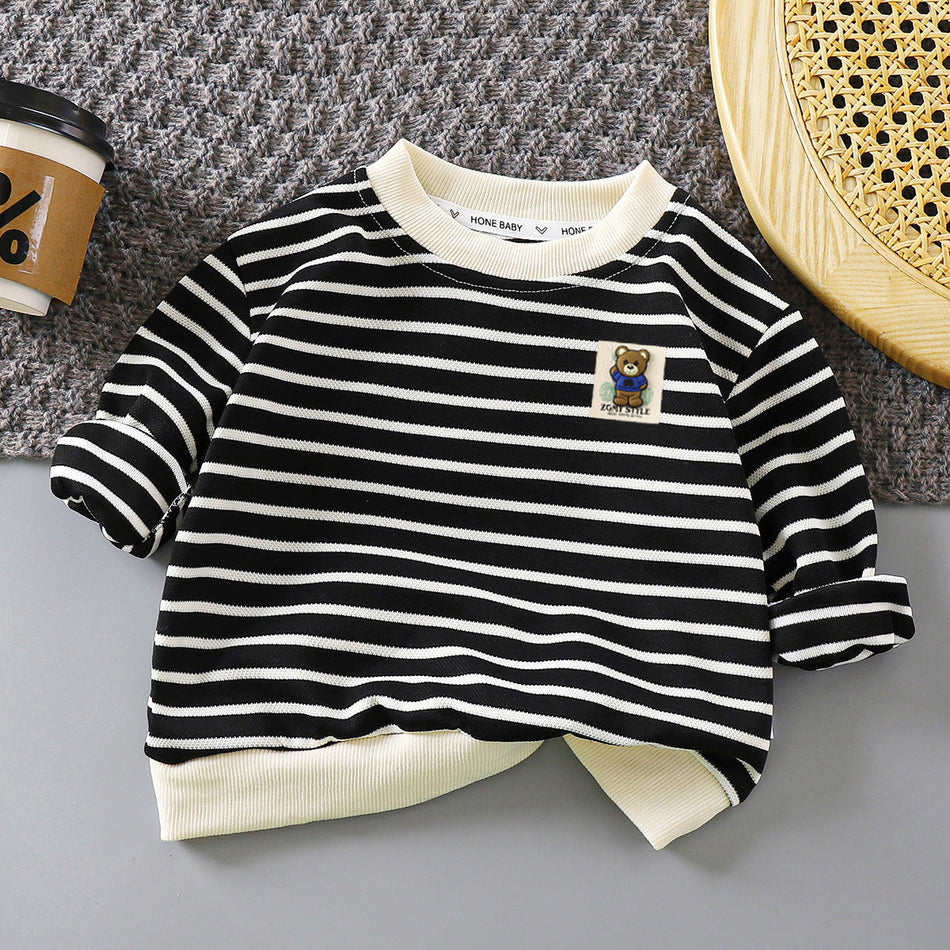 Kids' Striped Pullover Sweatshirt, All-Match Western Style Top