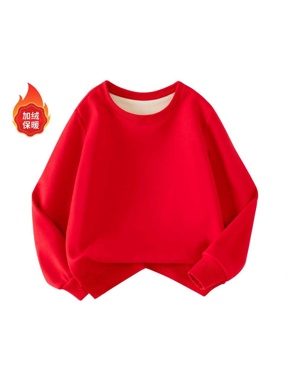 Kids' Round Neck Fleece Sweatshirt, Solid Color Base Top