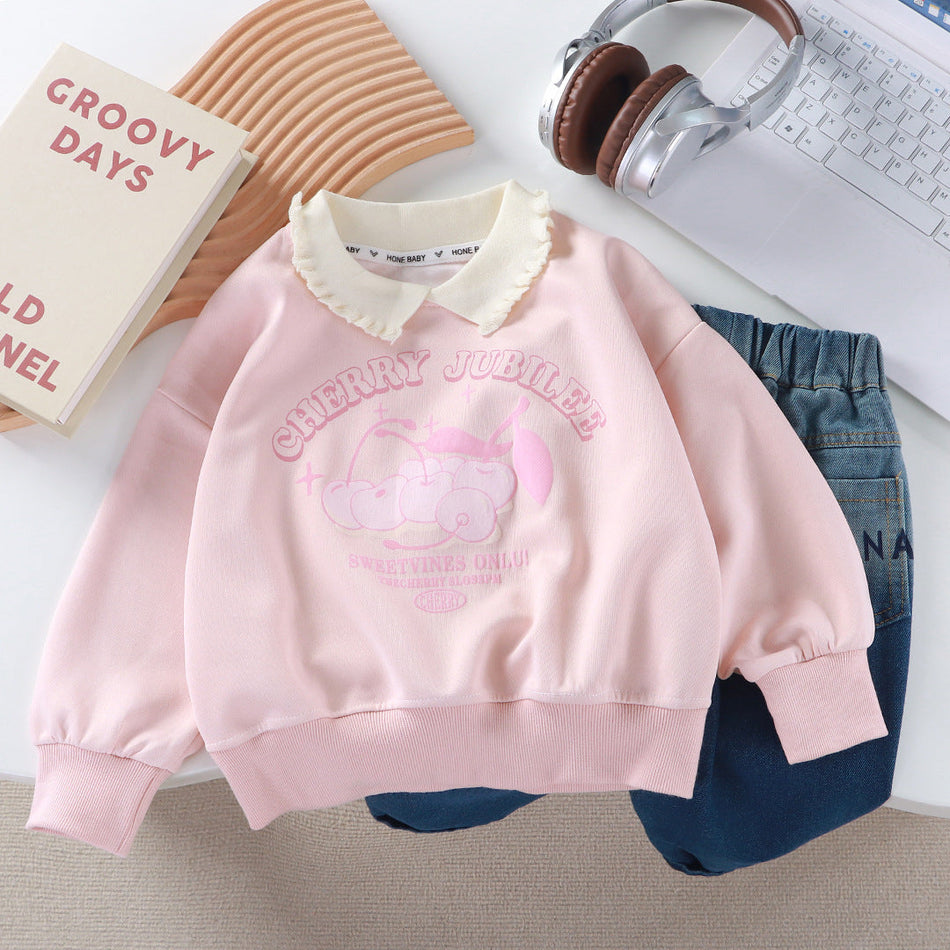 Girls' Polo Collar Sweatshirt, Cute Princess Style Top