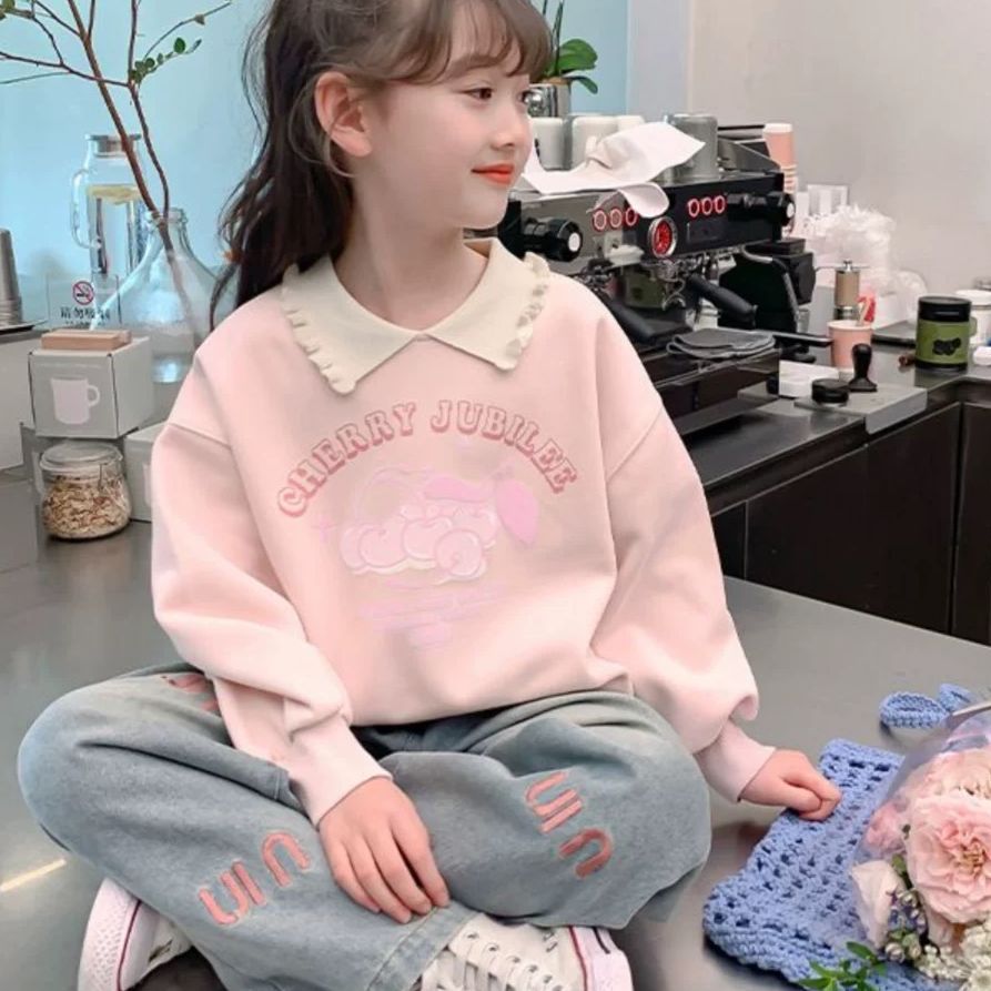 Girls' Polo Collar Sweatshirt, Cute Princess Style Top