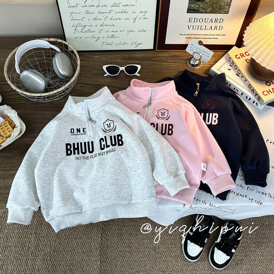 Kids' Sport Pullover Sweatshirt, Round Neck Cotton Top