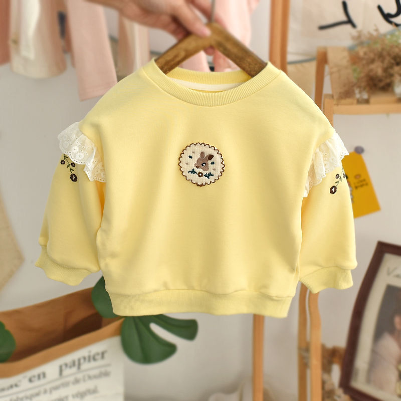 Girls' Embroidered Cartoon Sweatshirt, Sweet Pullover Top