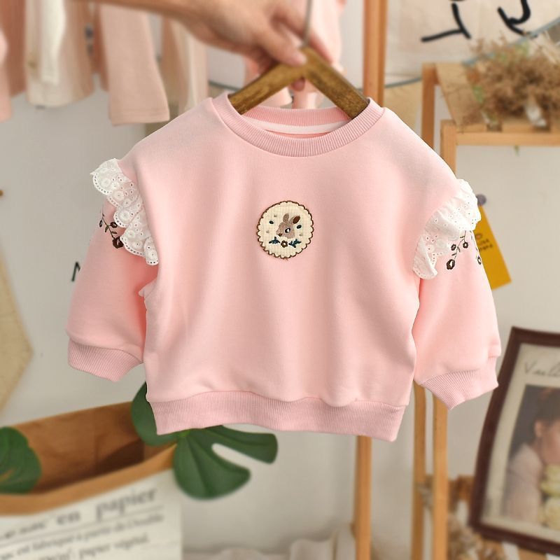 Girls' Embroidered Cartoon Sweatshirt, Sweet Pullover Top