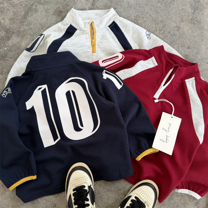 Kids' Stand Collar Zip Sweatshirt, Color-Blocked Top