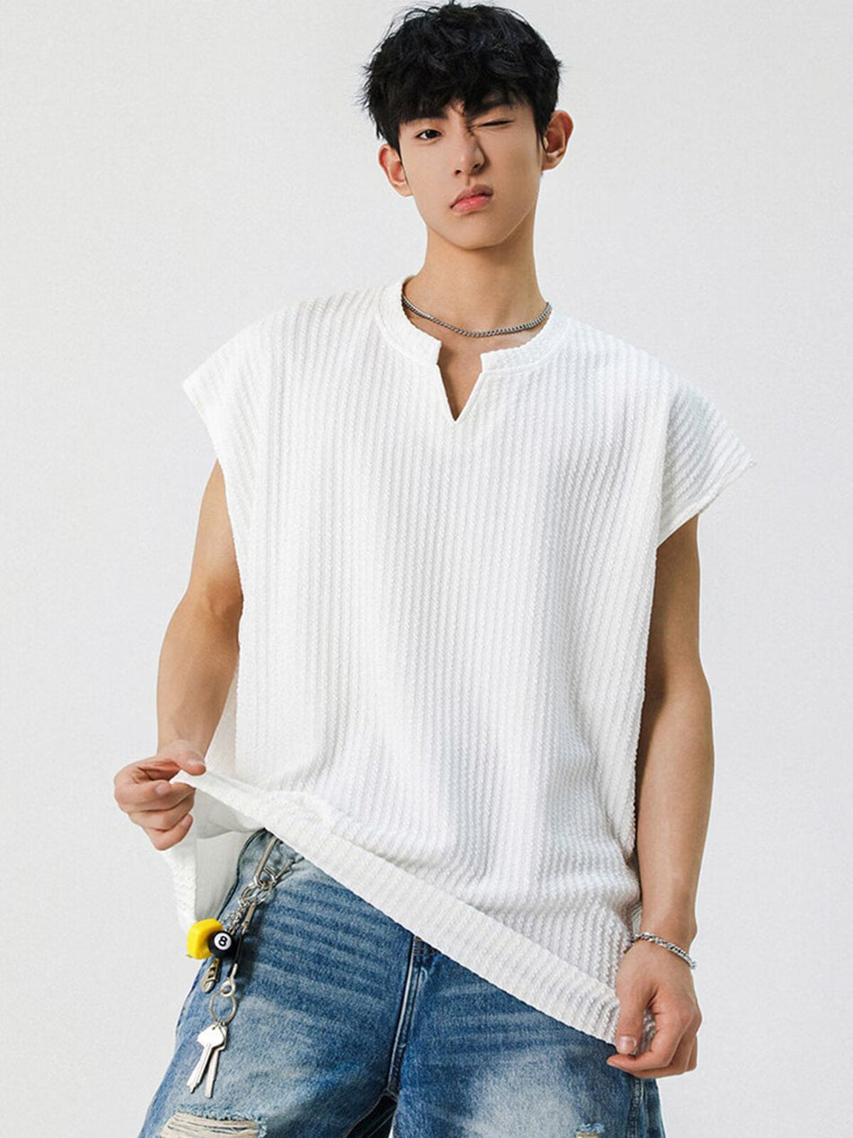 Men's Textured V-Neck Loose Casual Sleeveless Vest