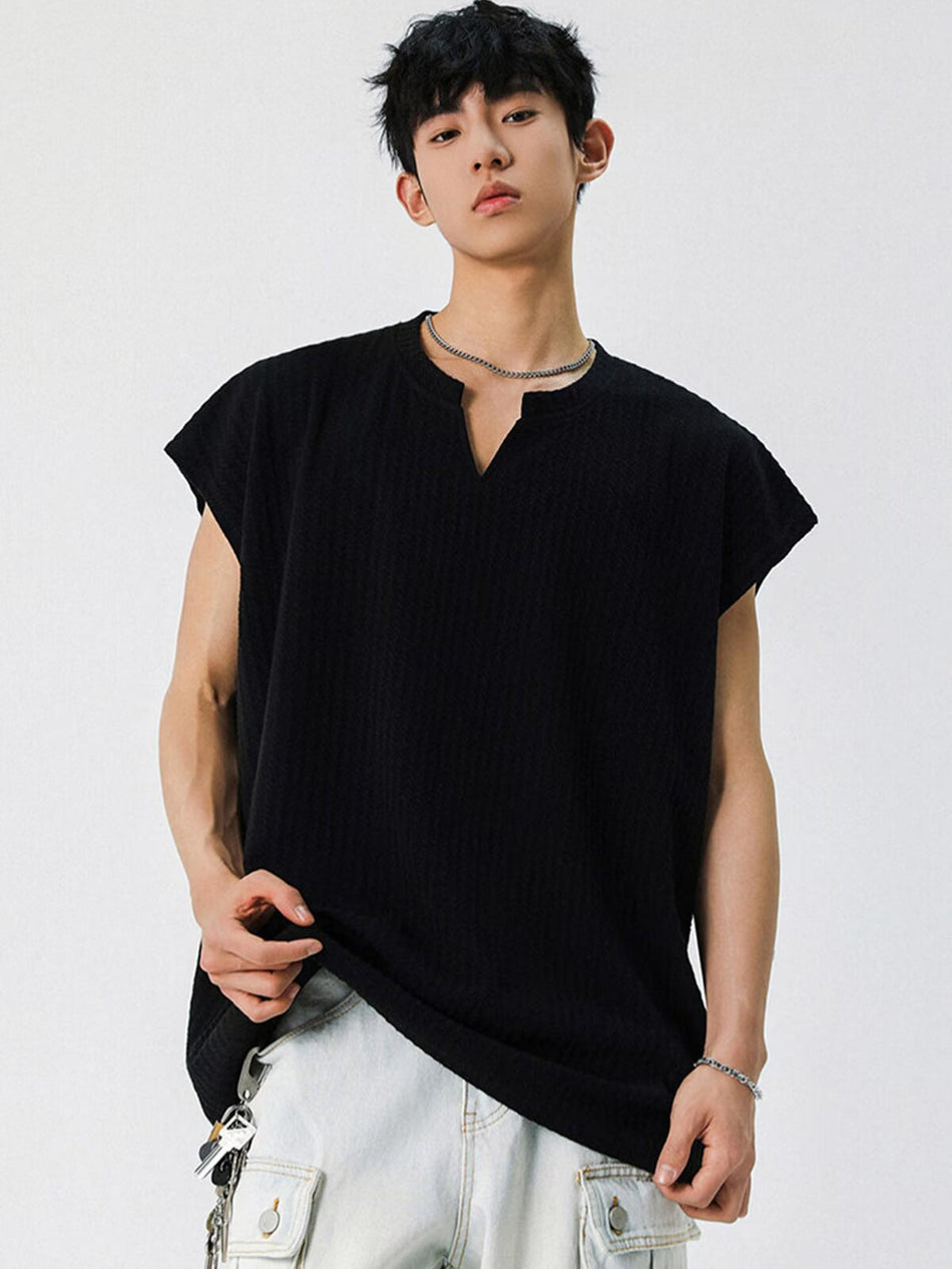 Men's Textured V-Neck Loose Casual Sleeveless Vest