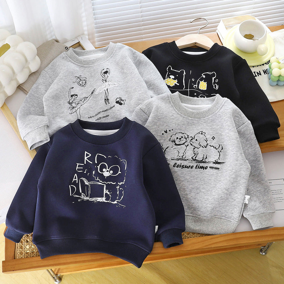Kids' Round Neck Cartoon Sweatshirt, Cute Print Top