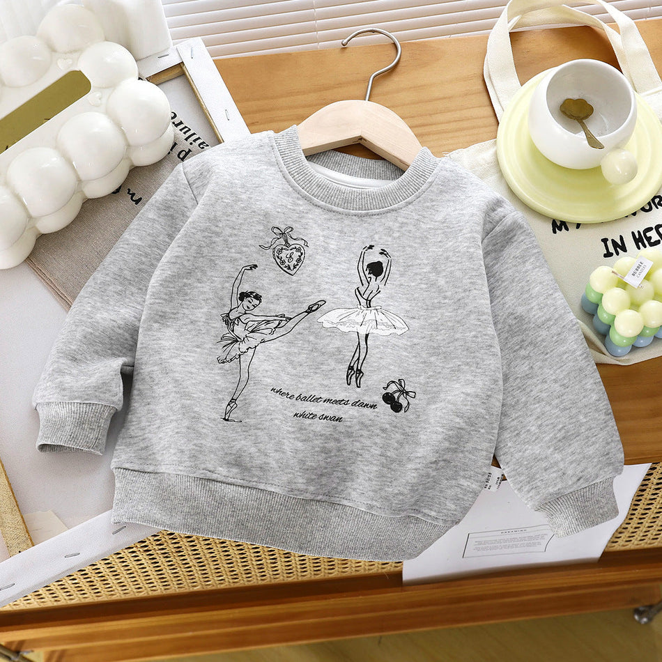 Kids' Round Neck Cartoon Sweatshirt, Cute Print Top