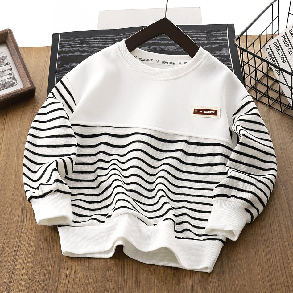 Boys' Striped Half-Zip Sweatshirt, Sport Style Crewneck Top