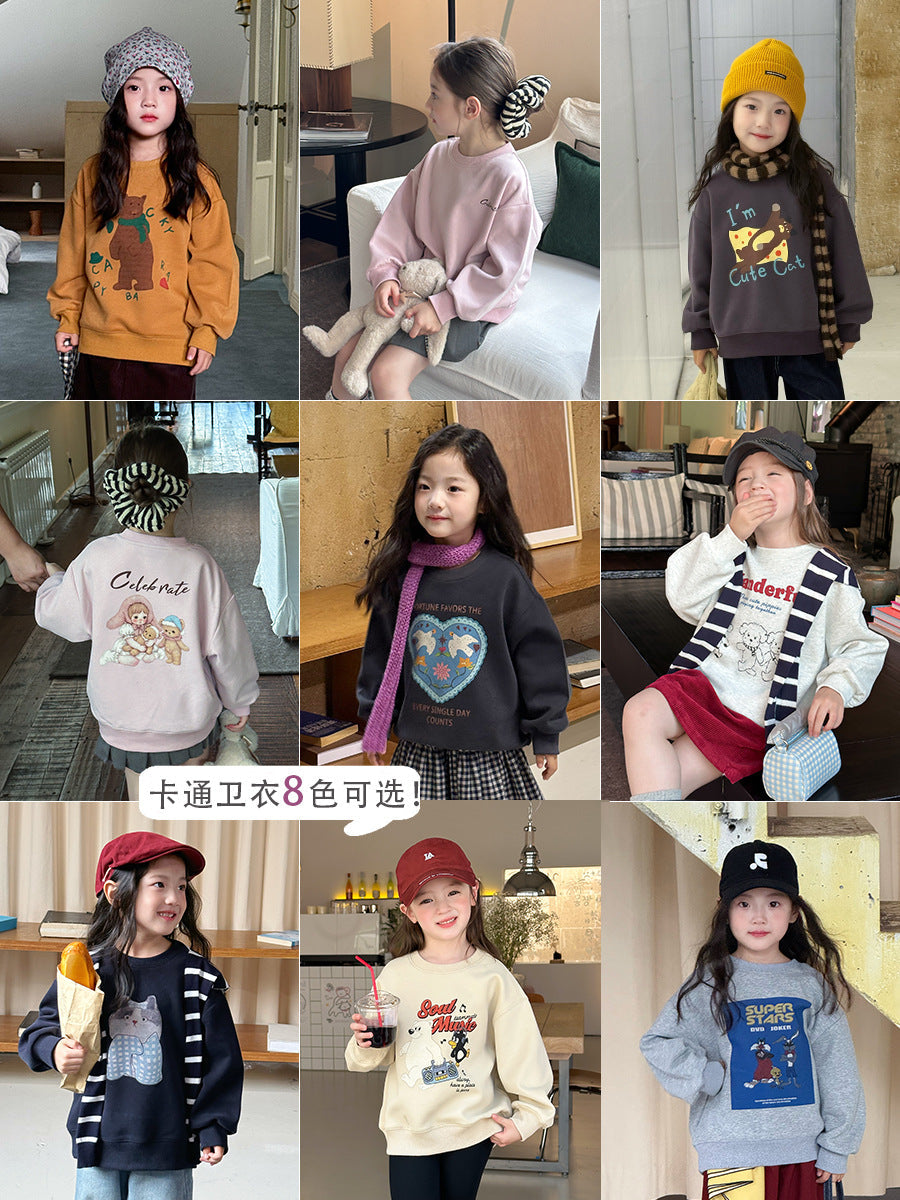 Kids' Cartoon Loose Pullover Sweatshirt, Casual Korean Top