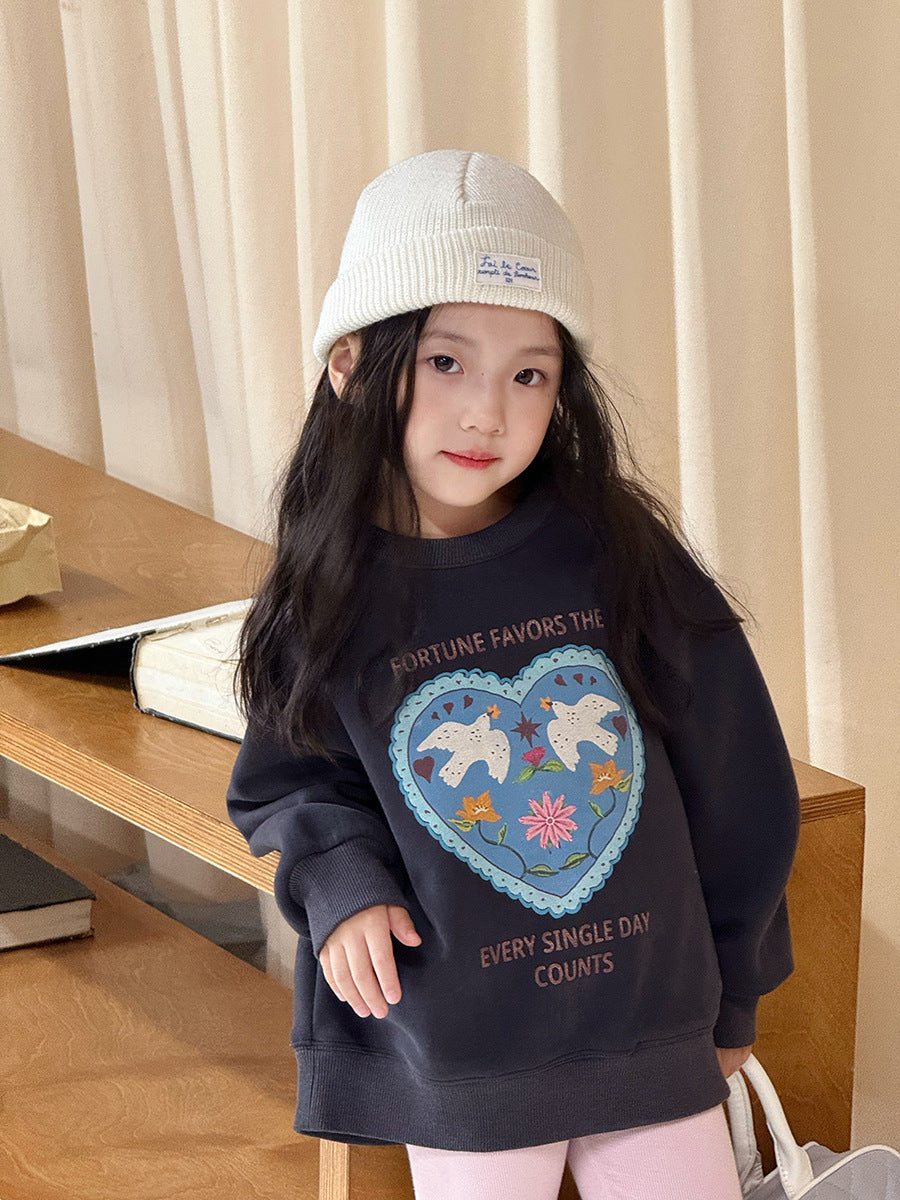 Kids' Cartoon Loose Pullover Sweatshirt, Casual Korean Top