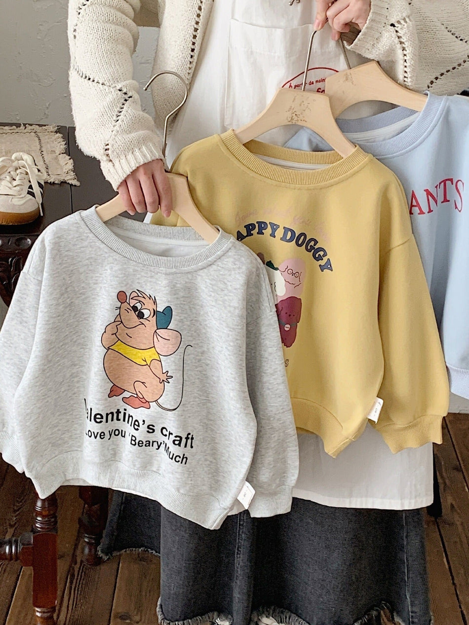 Boys' Cartoon Print Crewneck Sweatshirt, Cotton Pullover Top