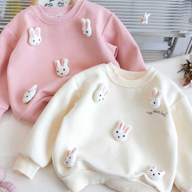 Girls' 3D Rabbit Sweatshirt, Cute Korean Cartoon Top