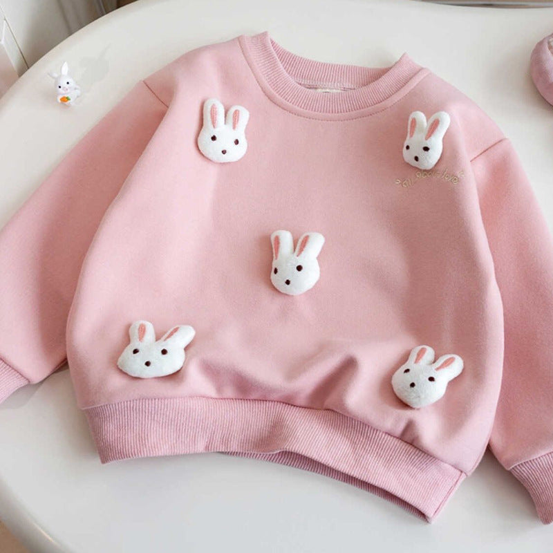 Girls' 3D Rabbit Sweatshirt, Cute Korean Cartoon Top