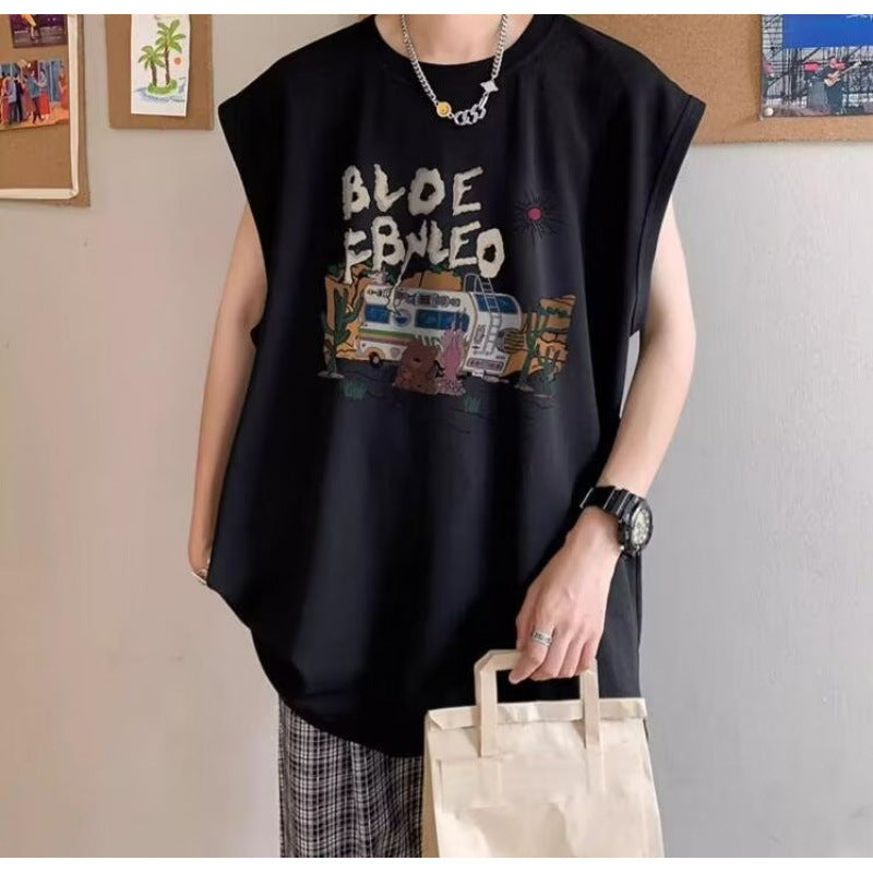 Men's Cotton Printed Loose Sleeveless Casual Sports Vest
