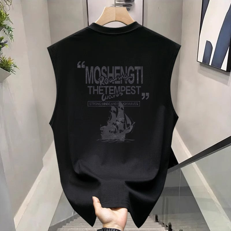 Men's Cotton Printed Loose Sleeveless Casual Sports Vest
