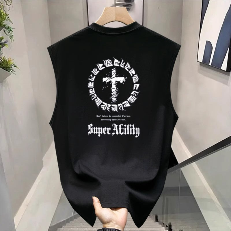 Men's Cotton Printed Loose Sleeveless Casual Sports Vest