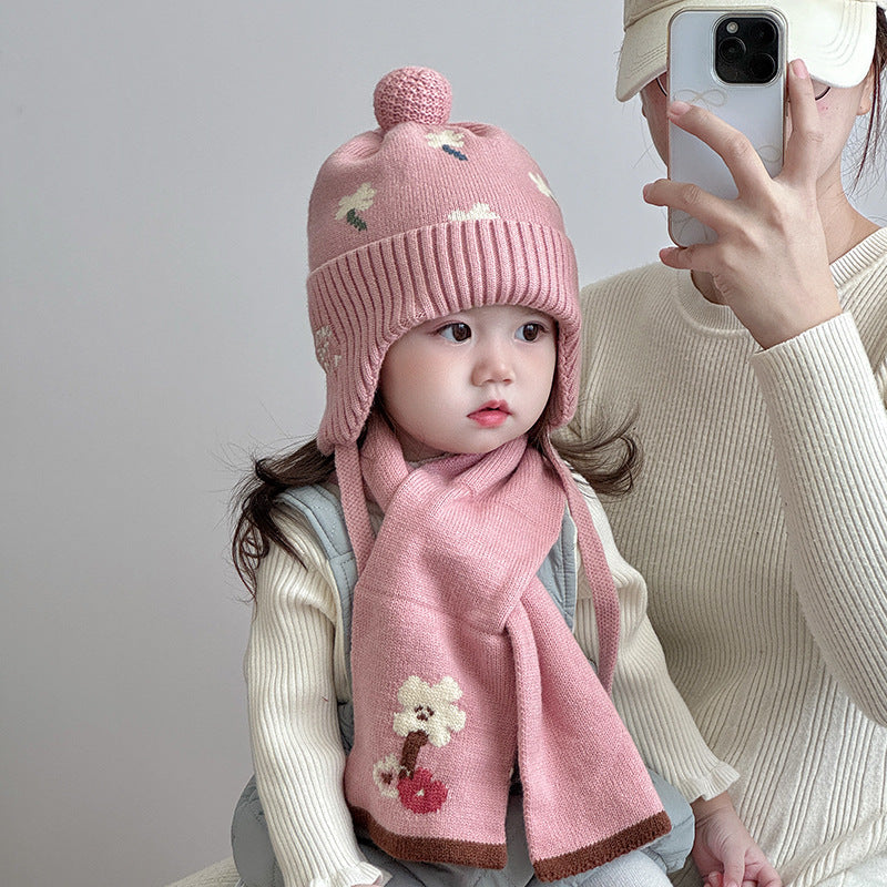 Kids' Ear Protection Knitted Hat, Windproof Scarf Set
