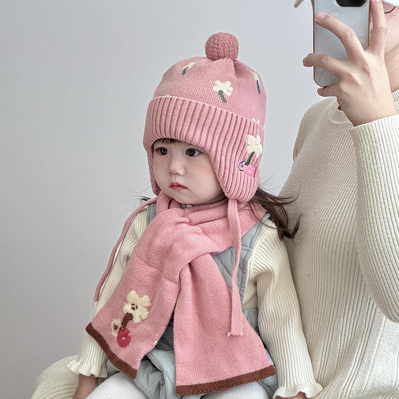 Kids' Ear Protection Knitted Hat, Windproof Scarf Set