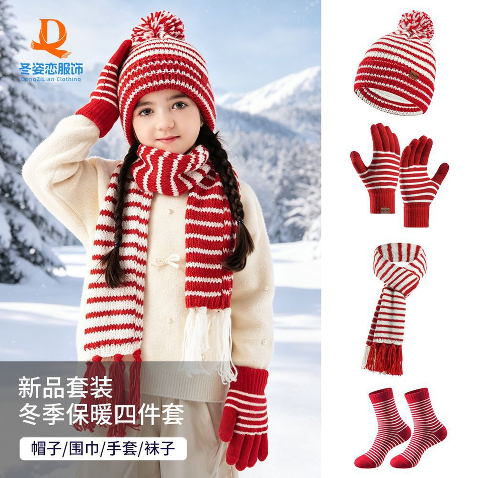 Kids' Knitted Hat, Scarf and Gloves Three-Piece Set