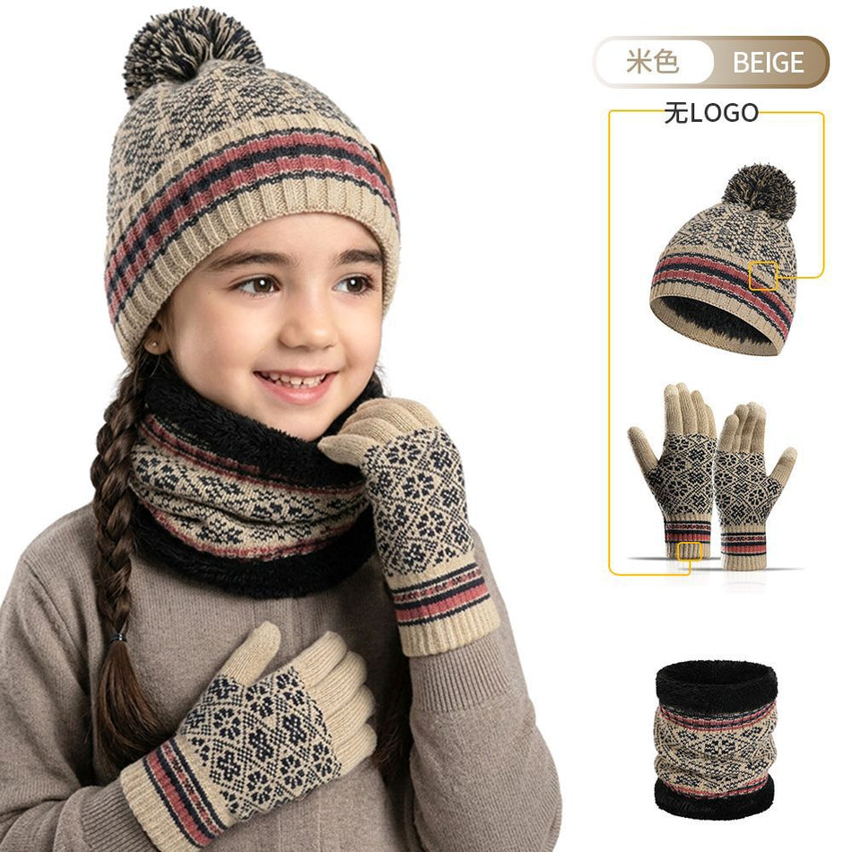 Girls' Knitted Hat, Scarf and Gloves Three-Piece Set
