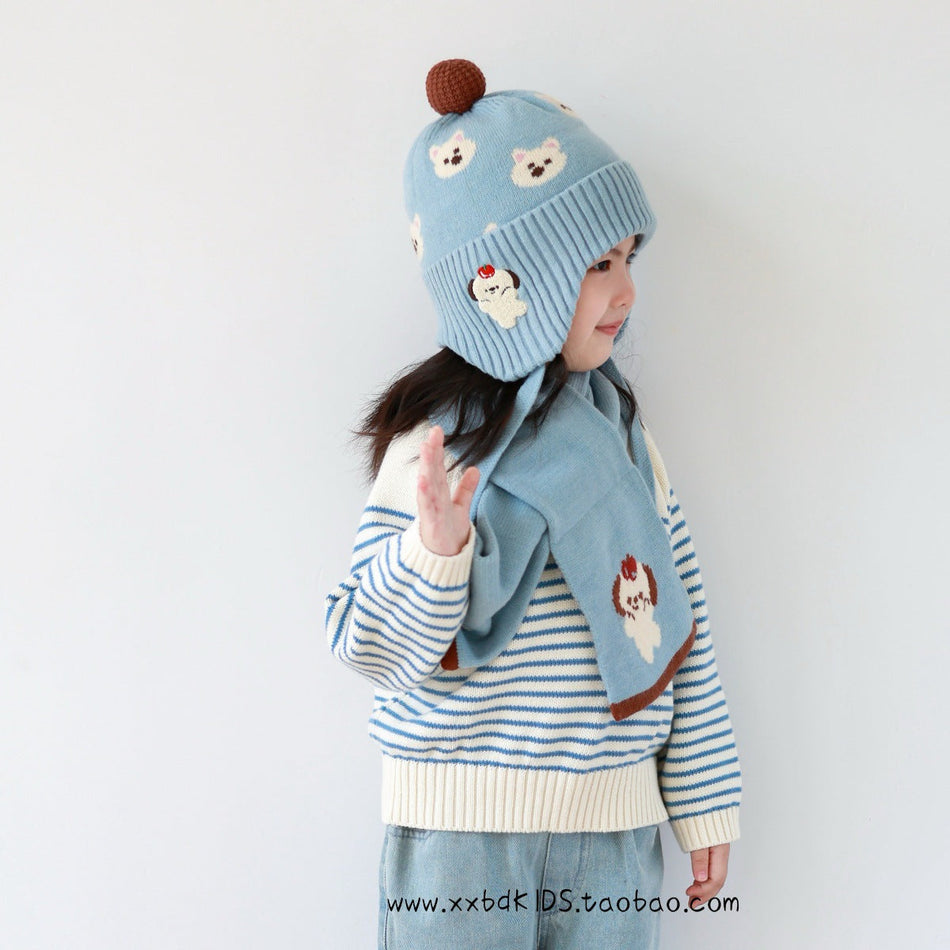 Kids' Ear Protection Embroidered Hat, Scarf Set