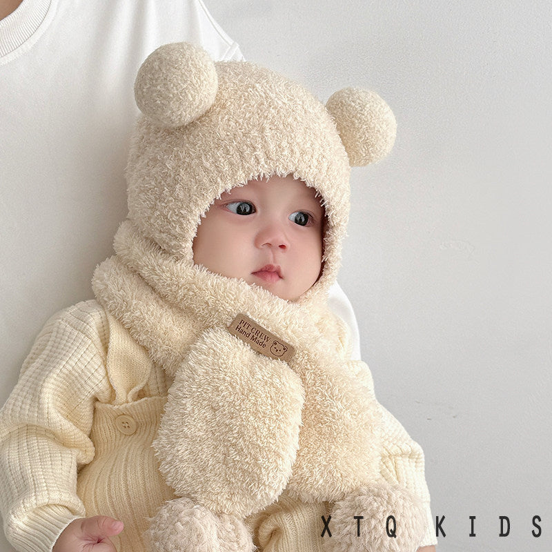 Baby Ball Pom Hat and Scarf Set, Cute Earmuff Cap