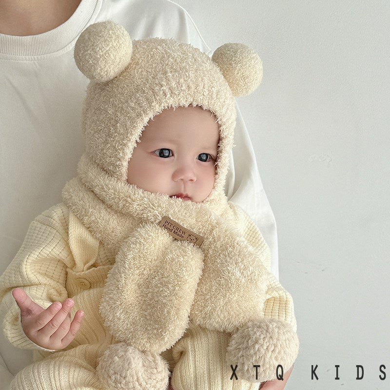 Baby Ball Pom Hat and Scarf Set, Cute Earmuff Cap