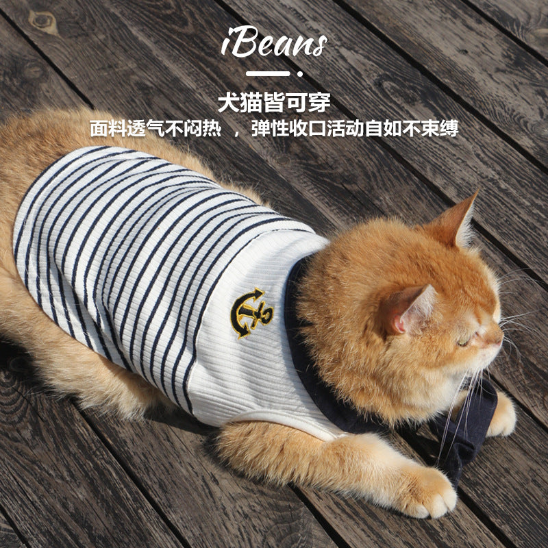 Pet Sailor Vest, Embroidered Anchor Top with Bow Tie