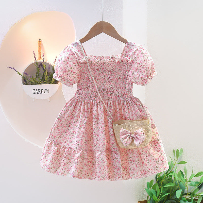 Girls' Floral A-Line Dress, Korean Style Summer Skirt