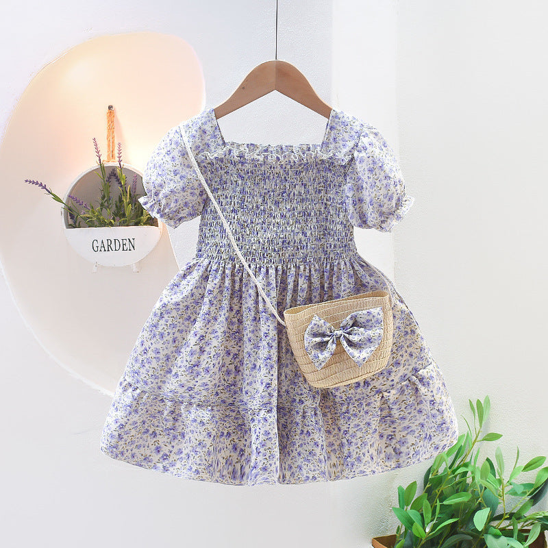 Girls' Floral A-Line Dress, Korean Style Summer Skirt