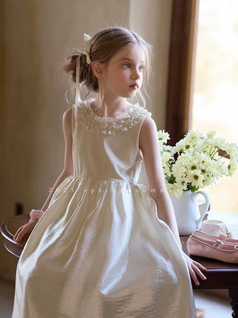 Girls' Lyocell Trim Vest Dress, Trendy Summer Frock