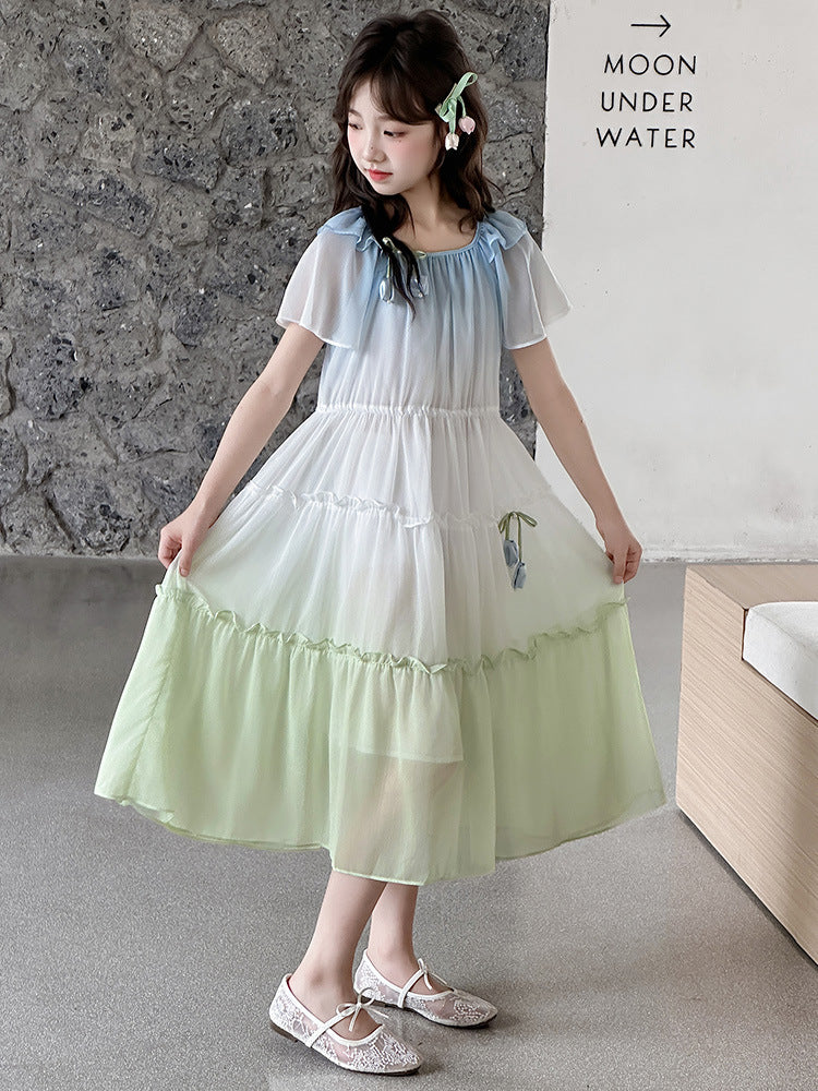 Girls' Princess A-Line Dress, Short Sleeve Summer Frock