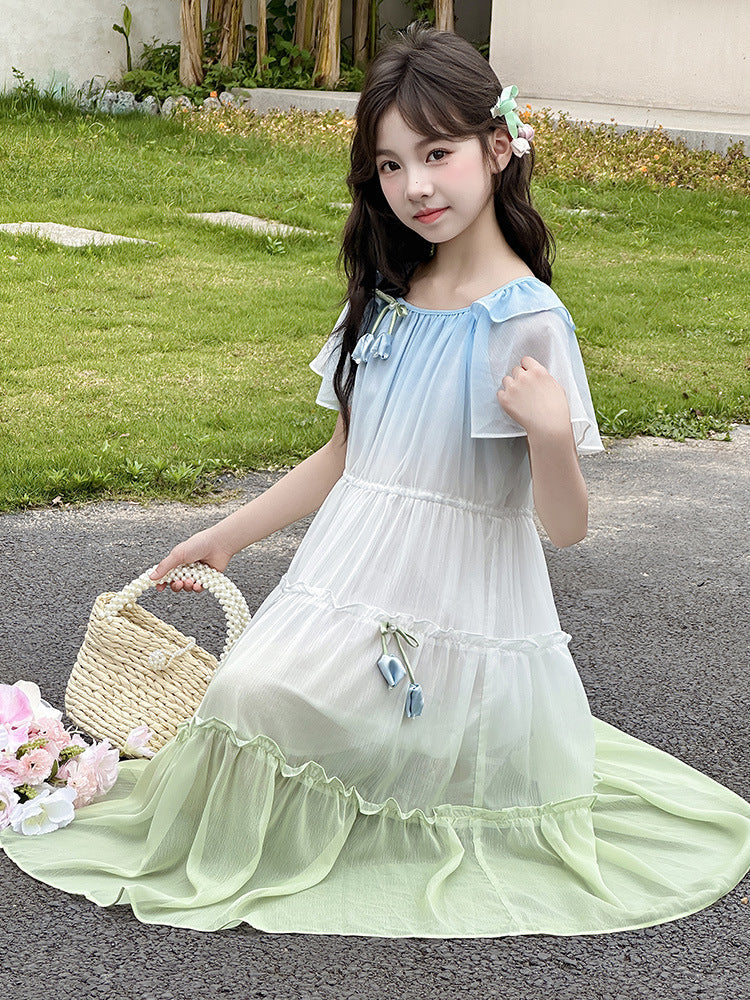 Girls' Princess A-Line Dress, Short Sleeve Summer Frock