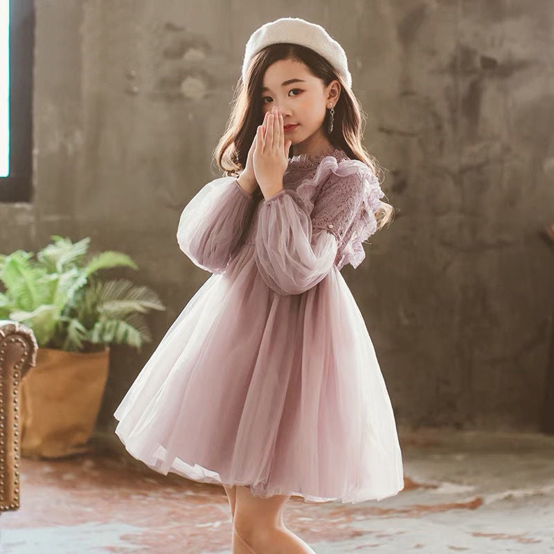 Girls' Lace Princess Dress, Fluffy Gauze A-Line Frock