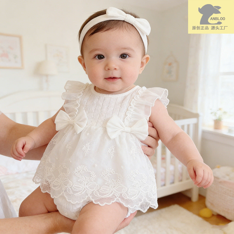 Baby Girl Sweet Gauze Princess Dress, Cotton Bow Frock