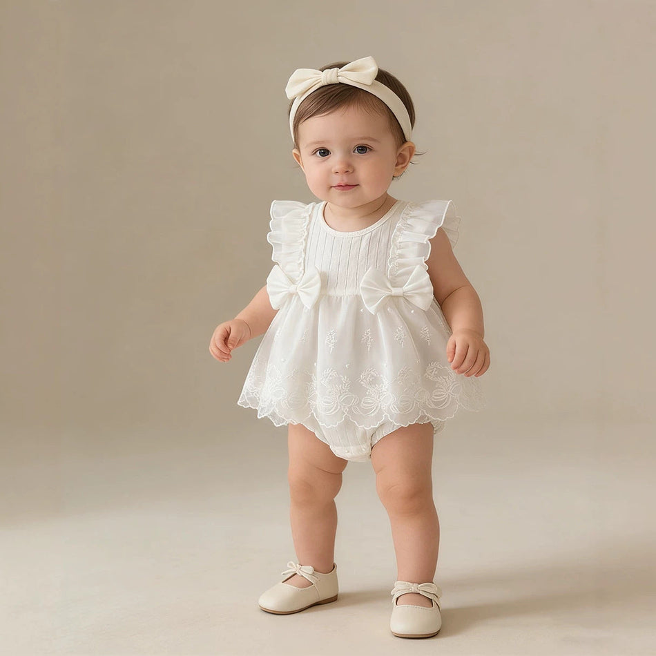 Baby Girl Sweet Gauze Princess Dress, Cotton Bow Frock