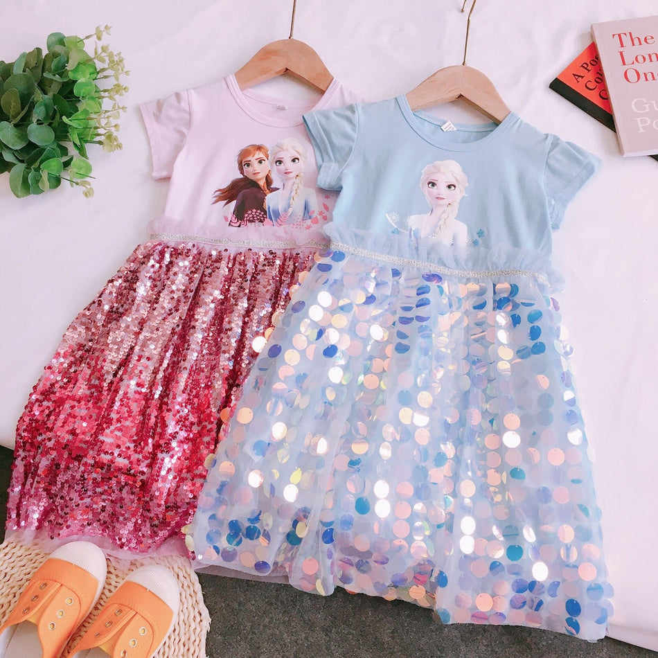 Girls Cotton Princess Dress with Short Sleeves for Summer Wear