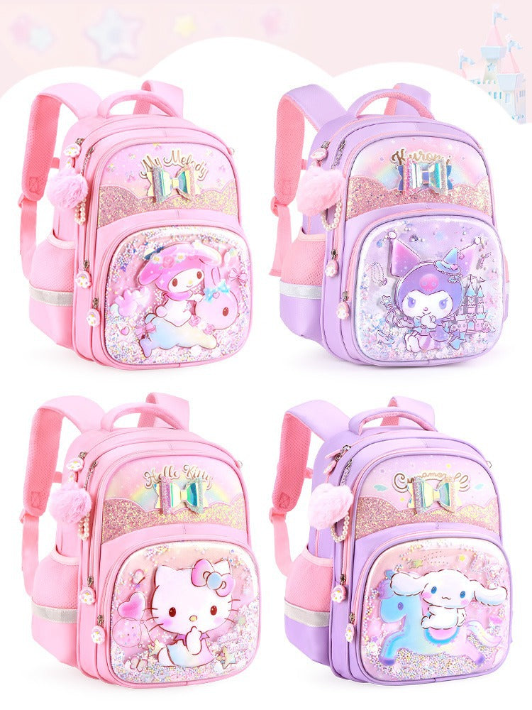 Girls Kuromi School Backpack Oxford Cloth Lightweight Grades 1-3