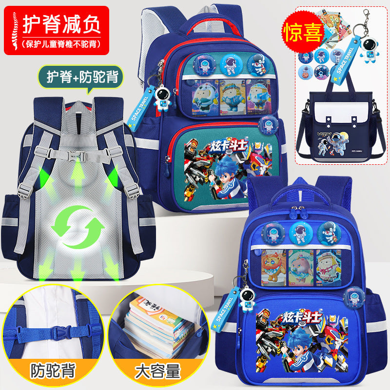Boys' Cartoon School Backpack for Grades 1-6 in Polyester Design