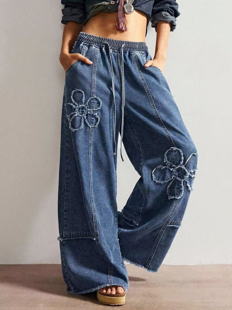Women's High Street Embroidered Wide Leg Jeans