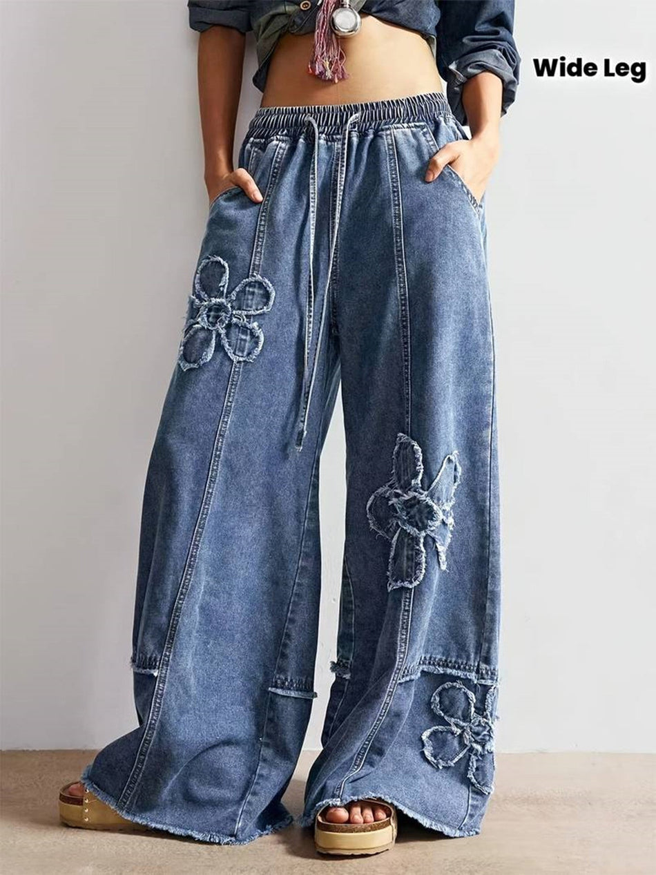 Women's High Street Embroidered Wide Leg Jeans