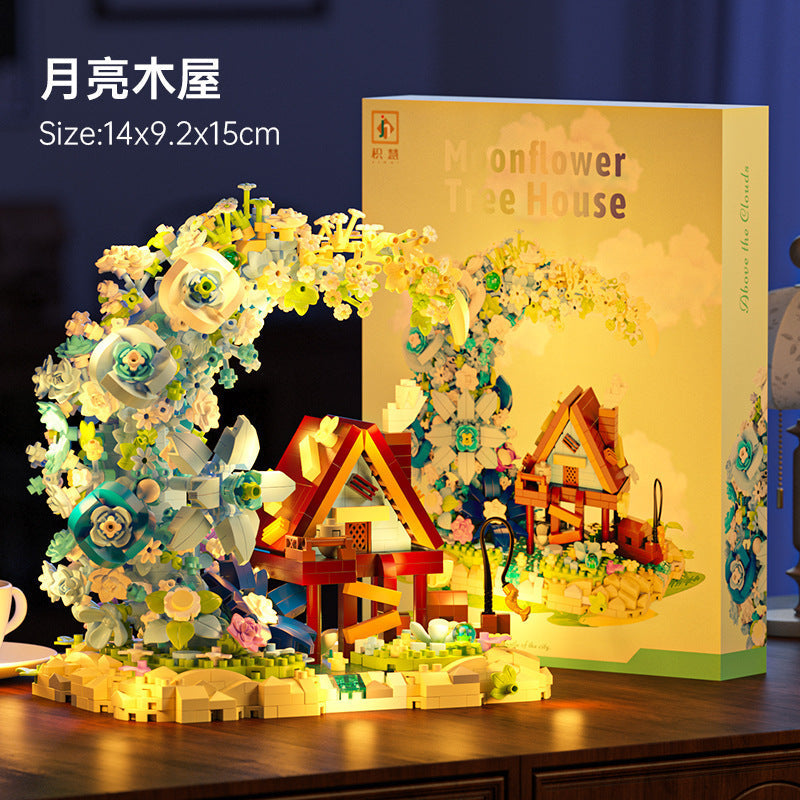 Moon Flower Wooden House Micro Building Blocks for Teens