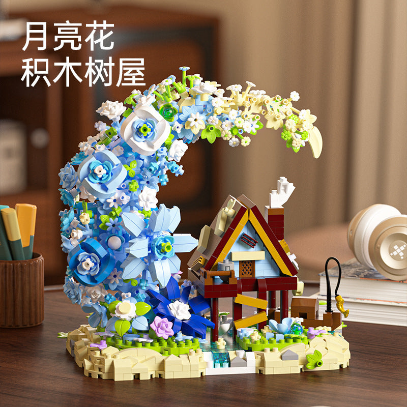 Moon Flower Wooden House Micro Building Blocks for Teens