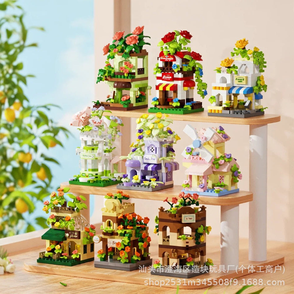 Spring Shop Micro Building Blocks Flower Garden Street Scenes