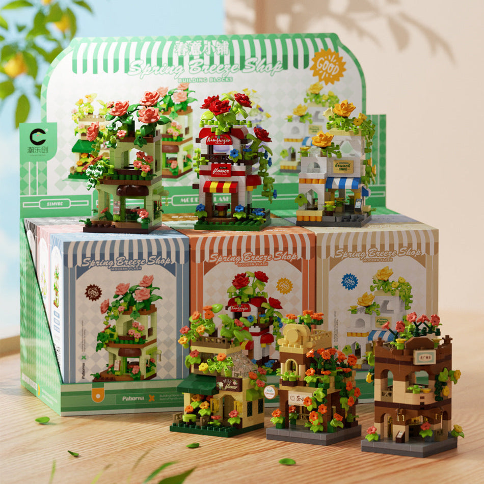 Spring Shop Micro Building Blocks Flower Garden Street Scenes