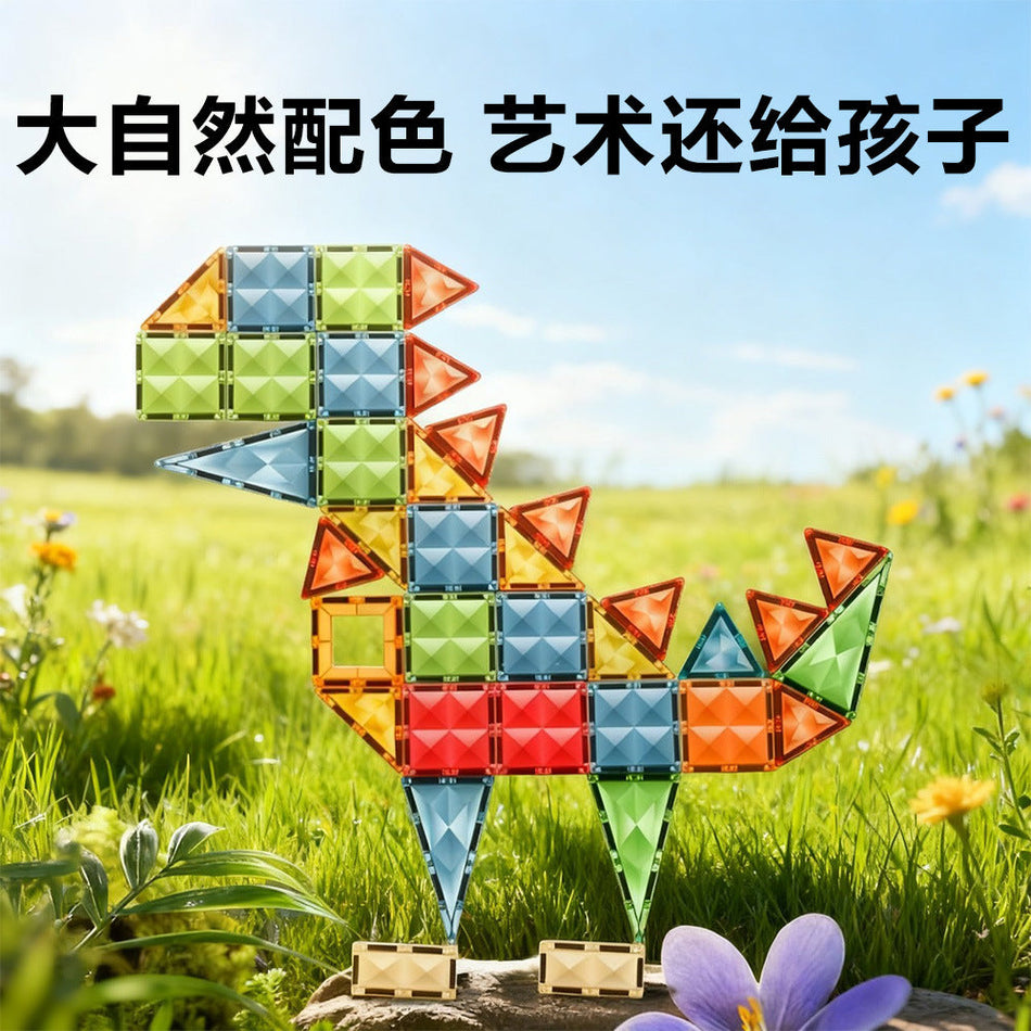 Color Window Magnetic Tiles with Diamond Surface for Kids