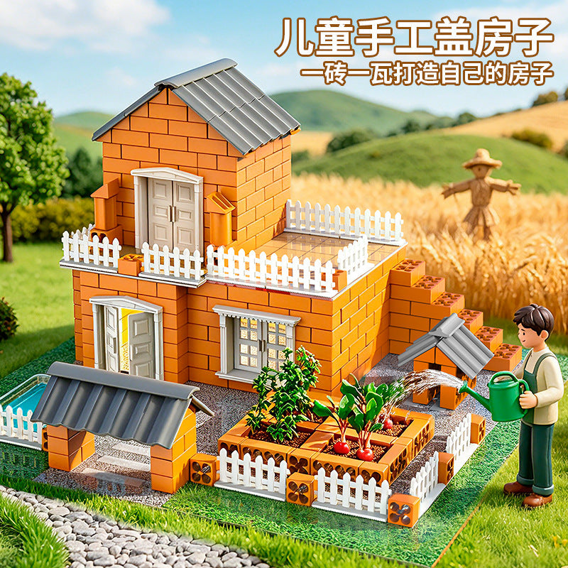 DIY Mason Building House Toy for Kids with Brick Construction